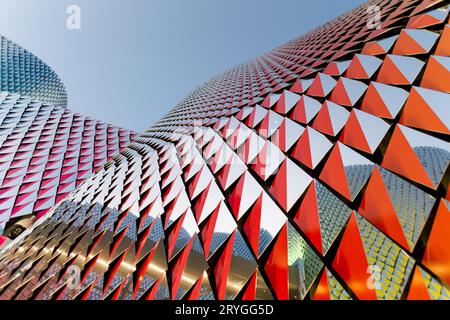 Dubai, UAE - March 7, 2022: Pakistan pavilion striking geometrical exterior design at Expo 2020 Stock Photo