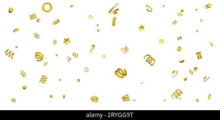 Confetti wallpaper. Golden ribbons stars and decor shape. Carnival and birthday party decoration. 3D confetti elements. Vector illustration Stock Vector
