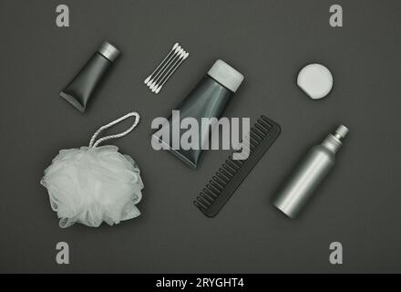 Flat lay of men hygiene and beauty care products Stock Photo
