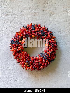 rosehip wreath on the wall Stock Photo