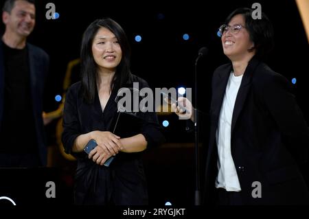 Peng Tzu-Hui und Ping-Wen Wang bei der Preisverleihung auf dem 71. Internationalen Filmfestival San Sebastian/Festival Internacional de Cine de San Sebastian im Kursaal. San Sebastian, 30.09.2023 *** Peng Tzu Hui and Ping Wen Wang at the award ceremony at the 71 San Sebastian International Film Festival Festival Internacional de Cine de San Sebastian at the Kursaal San Sebastian, 30 09 2023. Foto:xC.xNiehausx/xFuturexImagex preisverleihung 3922 Credit: Imago/Alamy Live News Stock Photo