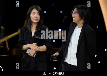 Peng Tzu-Hui und Ping-Wen Wang bei der Preisverleihung auf dem 71. Internationalen Filmfestival San Sebastian/Festival Internacional de Cine de San Sebastian im Kursaal. San Sebastian, 30.09.2023 *** Peng Tzu Hui and Ping Wen Wang at the award ceremony at the 71 San Sebastian International Film Festival Festival Internacional de Cine de San Sebastian at the Kursaal San Sebastian, 30 09 2023. Foto:xC.xNiehausx/xFuturexImagex preisverleihung 3925 Credit: Imago/Alamy Live News Stock Photo