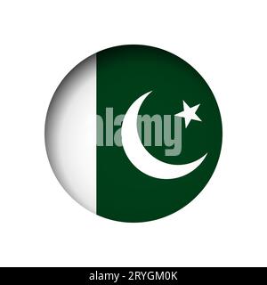 Pakistan flag - behind the cut circle paper hole with inner shadow. Stock Vector