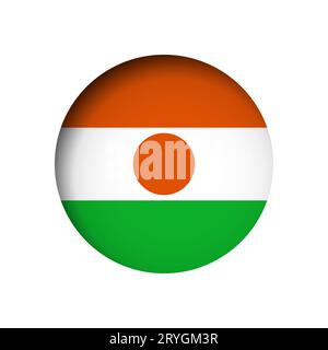 Niger flag - behind the cut circle paper hole with inner shadow. Stock Vector