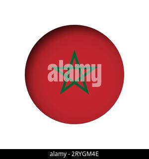 Morocco flag - behind the cut circle paper hole with inner shadow. Stock Vector