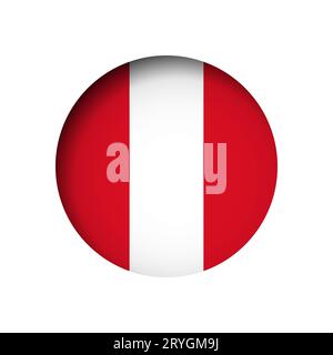 Peru flag - behind the cut circle paper hole with inner shadow. Stock Vector