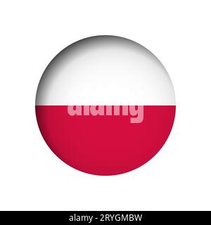 Poland flag - behind the cut circle paper hole with inner shadow. Stock Vector