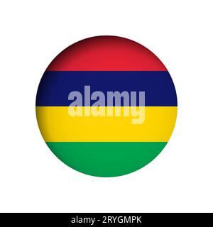 Mauritius flag - behind the cut circle paper hole with inner shadow. Stock Vector