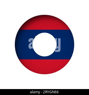 Laos flag - behind the cut circle paper hole with inner shadow. Stock Vector