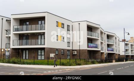 Boho Village housing development in the town of Middlesbrough, UK. The development has air source heat pumps installed in all apartments. Stock Photo