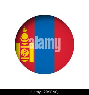Mongolia flag - behind the cut circle paper hole with inner shadow. Stock Vector