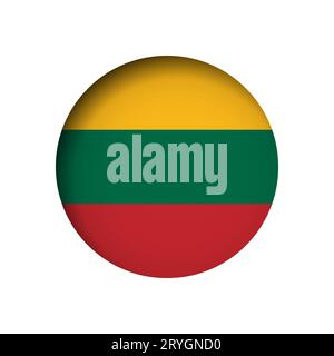 Lithuania flag - behind the cut circle paper hole with inner shadow. Stock Vector