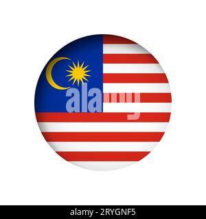 Malaysia flag - behind the cut circle paper hole with inner shadow. Stock Vector