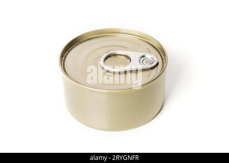 Small tin can isolated on a white background. Stock Photo