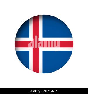 Iceland flag - behind the cut circle paper hole with inner shadow. Stock Vector