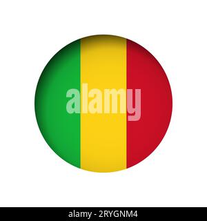 Mali flag - behind the cut circle paper hole with inner shadow. Stock Vector