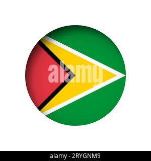Guyana flag - behind the cut circle paper hole with inner shadow. Stock Vector
