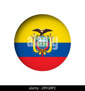 Ecuador flag - behind the cut circle paper hole with inner shadow. Stock Vector
