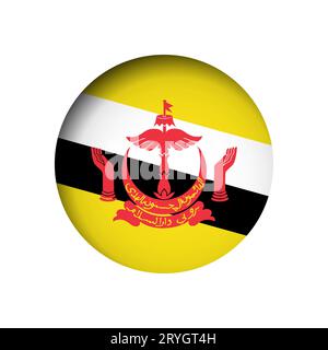 Brunei flag - behind the cut circle paper hole with inner shadow. Stock Vector