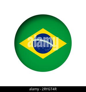 Brazil flag - behind the cut circle paper hole with inner shadow. Stock Vector