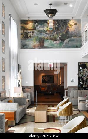 USA. FLORIDA. MIAMI. ART DECO PAINTING IN THE LOBBY OF THE VICTOR HOTEL ON OCEAN DRIVE Stock Photo