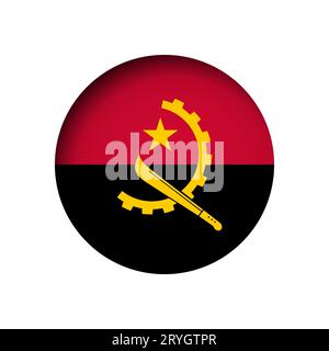 Angola flag - behind the cut circle paper hole with inner shadow. Stock Vector