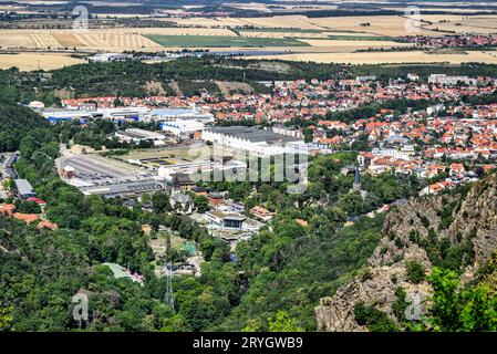 A view of Thale from the Hexentanzplatz in the Harz Mountains Stock Photo