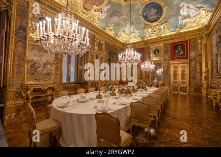 TORINO (TURIN), ITALY, MARCH 25, 2023 - The Dining room in the Royal Palace of Torino, Italy Stock Photo