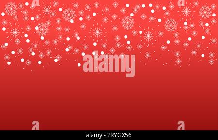 Abstract Christmas red background with white snowflakes. Winter concept with falling snow. Holiday texture and white snowflakes. Vector illustration. Stock Vector