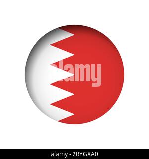 Bahrain flag - behind the cut circle paper hole with inner shadow. Stock Vector