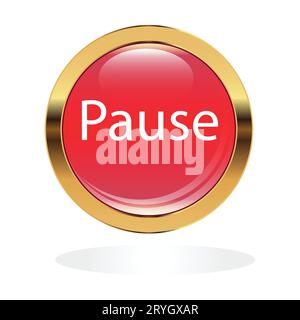 A circle of red color in a gold frame is depicted. Inscription engine,  Pause white color. Stock Vector