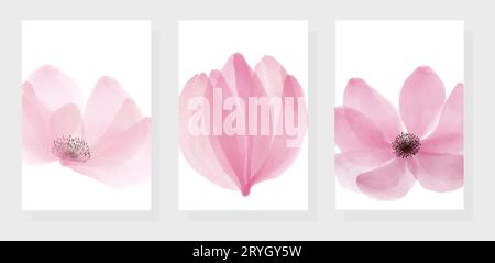 Abstract flower vector arts background. Wall art design with watercolor and transparency vector effect. Floral and leaves wall decoration. Stock Vector