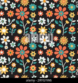 Colorful hand draw flowers seamless pattern, vector design template Stock Vector