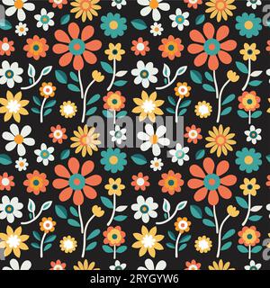Colorful hand draw flowers seamless pattern, vector design template Stock Vector