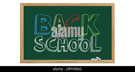 Green chalkboard with text "Back to school" isolated on white background. Vector illustration Stock Vector