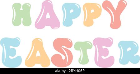 Happy Easter groovy lettering. Positive quote in handwritten retro style. Vector illustration Stock Vector