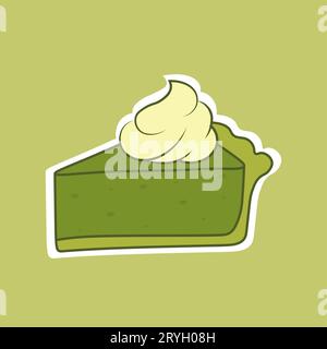 Matcha pie slice.Doodle vector illustration. Isolated on a white background. Vector illustration Stock Vector