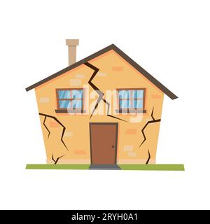 House being damaged by earthquake. Natural disaster insurance scene. Isolated illustration on a white background.Vector illustration Stock Vector