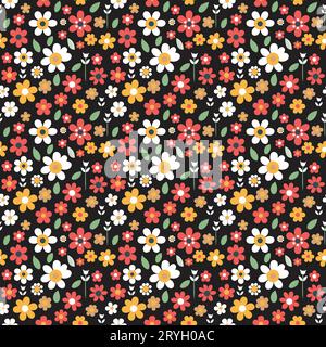Colorful hand draw flowers seamless pattern, vector design template Stock Vector