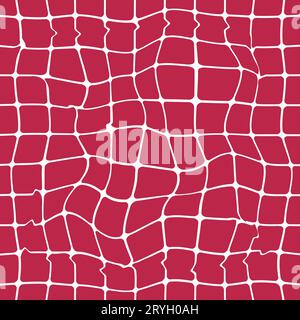 Minimalist bright mosaic seamless pattern. Viva magenta wavy distorted grid on a white background.Ideal for printing baby clothes, textiles, fabrics, Stock Vector