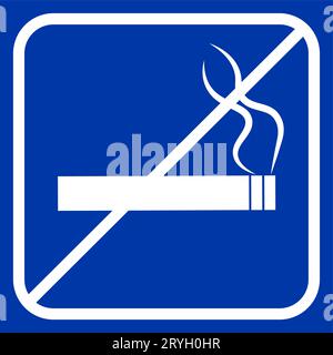 No smoking cigarette line icon on blue background. Smoking forbidden warning sign.Vector illustration Stock Vector