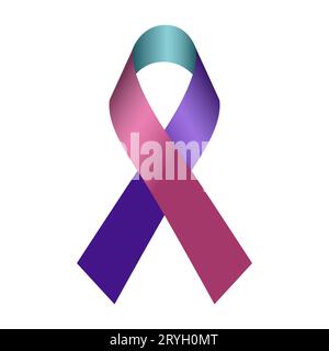 Purple, teal and pink ribbon awareness Thyroid cancer. Isolated on white background. Vector illustration. Stock Vector