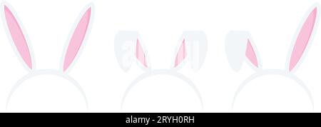 Set Easter rabbit ears headband  icon  isolated on white background. Flat cartoon easter card design element. Spring hare ear accessory. Vector illust Stock Vector