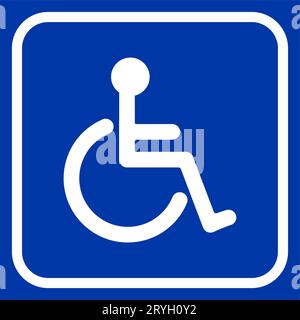 Disabled Handicap Icon on blue background.Person who uses a wheelchair outline sign. Man with a disability line icon. Vector illustration Stock Vector