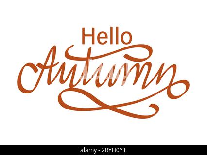 Hello Autumn lettering. Handwritten brush calligraphy. Vector illustration in flat style Stock Vector