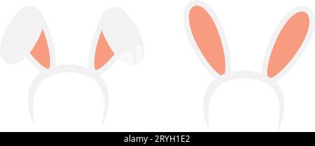 Set Easter rabbit ears headband  icon  isolated on white background. Flat cartoon easter card design element. Spring hare ear accessory. Vector illust Stock Vector