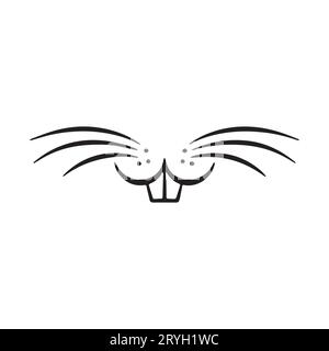 Smiling animal face with rodent teeth. Black doodle on white background. Mouse or bunny face mask silhouette. Cute rabbit stamp.Hand-drawn vector illu Stock Vector