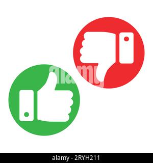 Thumbs up and thumbs down icon. Like and dislike white silhouette sign. Disagree with agree symbol. Arm gesture. Isolated on white background. Vector Stock Vector