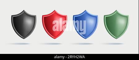 Color shields icons collection. 3d vector isolated empty shield label in different colors, collection Stock Vector