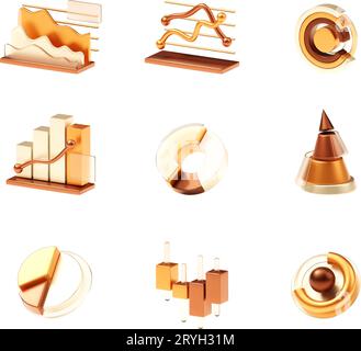 Vector charts and diagrams set. Different charts - Pie chart, column, bar, area, doughnut, stacked bar, pyramid, line. Statistics Infographic elements Stock Vector